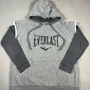 Everlast Boxing Club Cut Heather Gray Hoodie Thermal Sleeves Men’s Size M Y2K